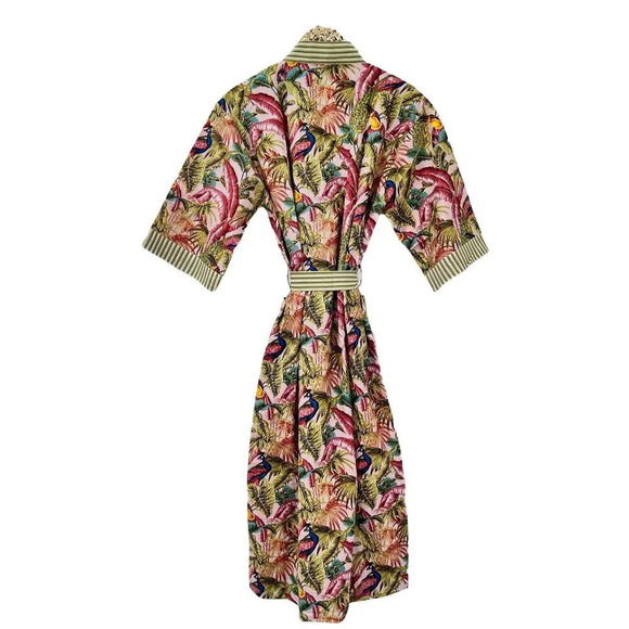 Cotton Block Print Robe Parrots Peacocks Design - Picture 4 of 5